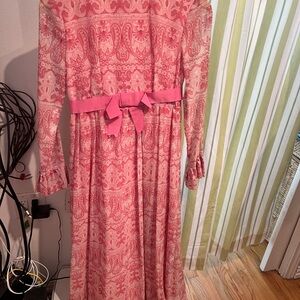 Neiman Marcus Pink Paisley Long Sleeve Dress